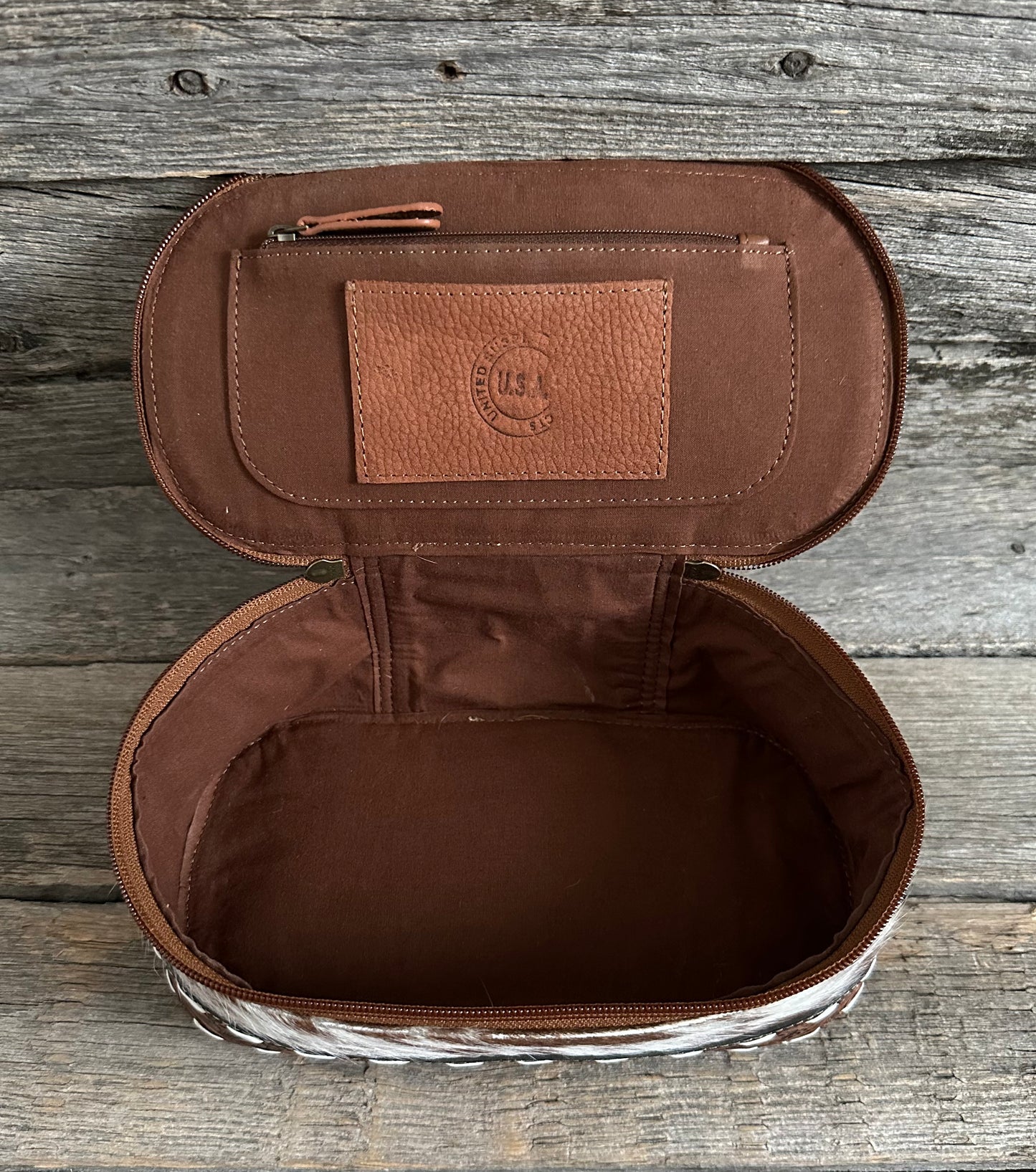 Tooled Leather Buckstitch Makeup Bag