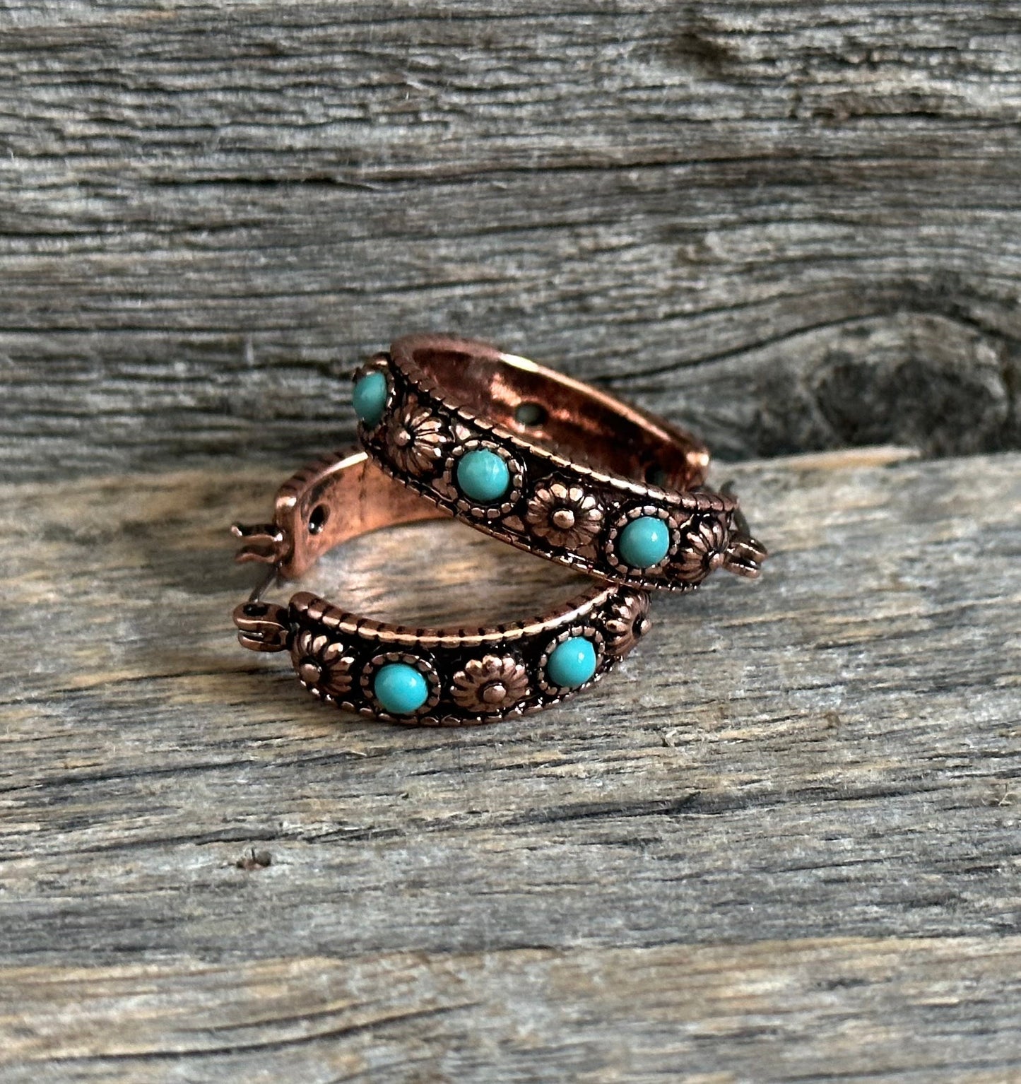 Small Copper & Turquoise Hoop Earrings