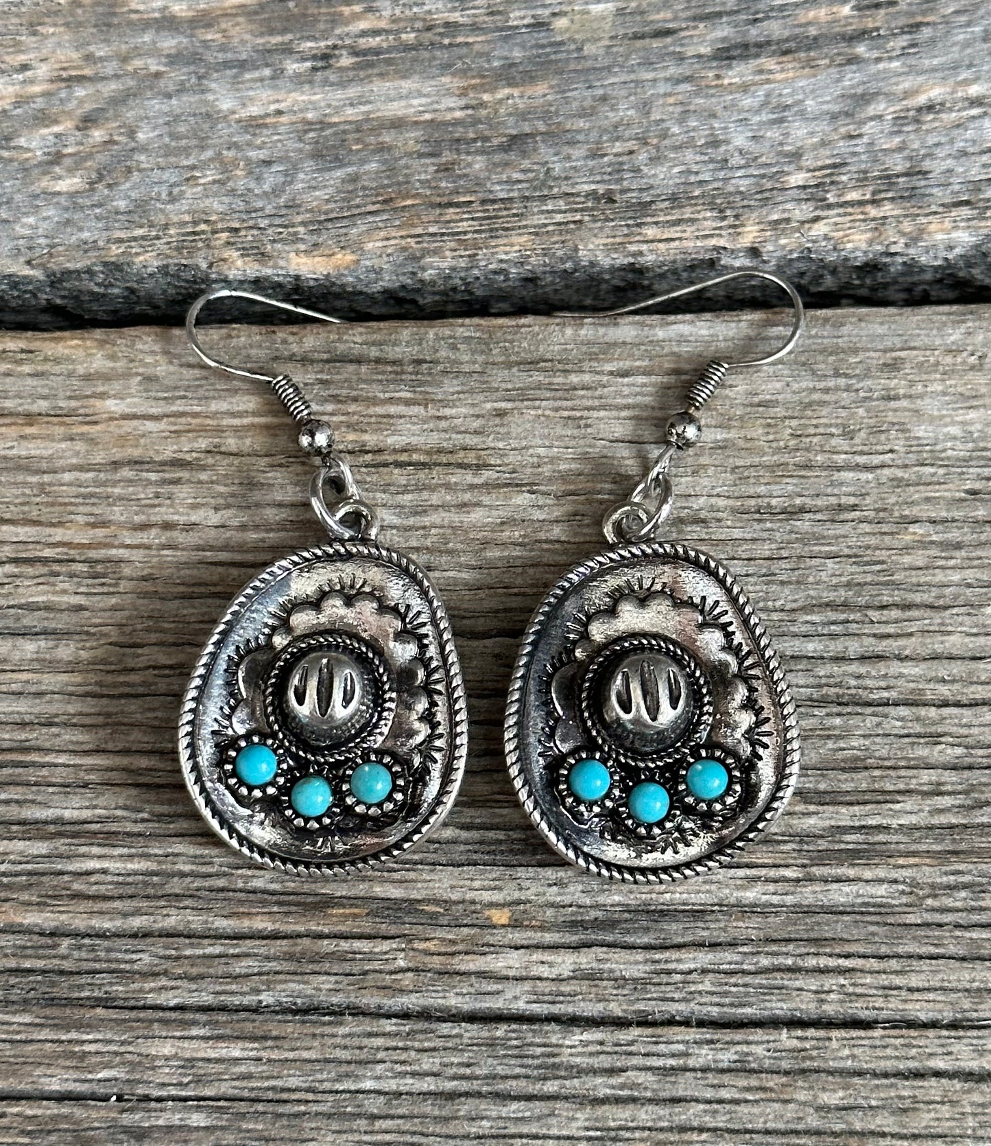 Silver Cowboy Hat Earrings