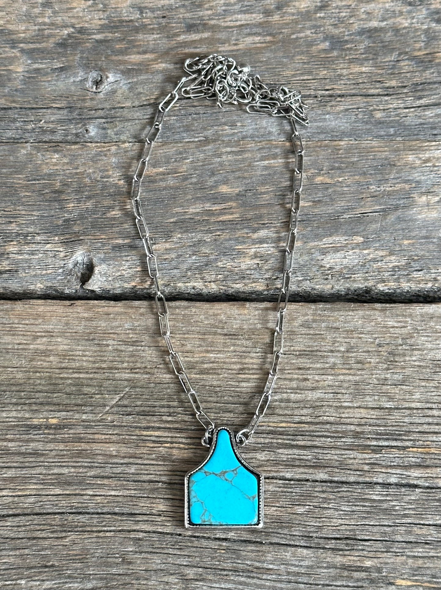 Turquoise Tag Paperclip Necklace