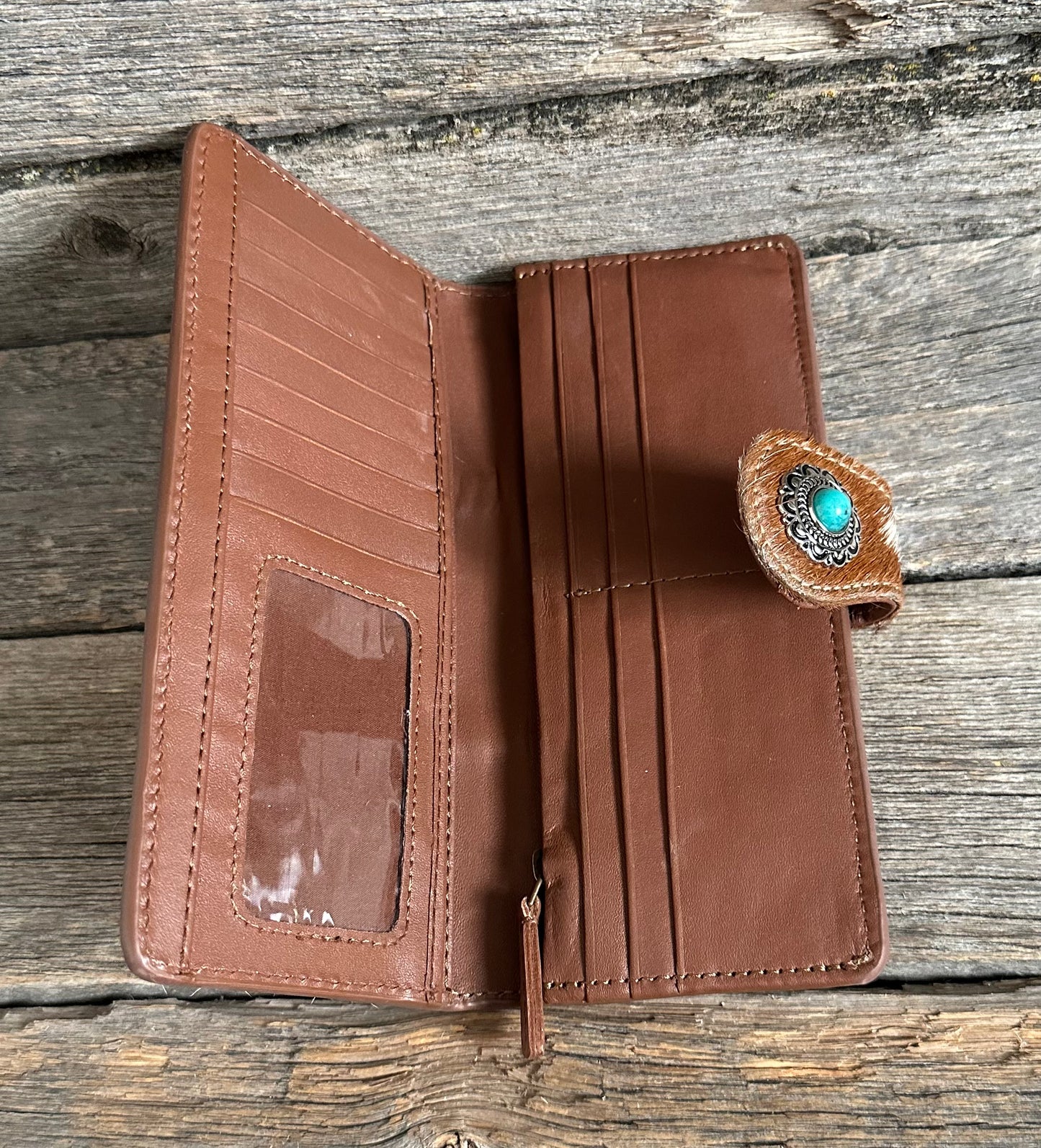 Turquoise Embossed Whipstitch Cowhide Wallet