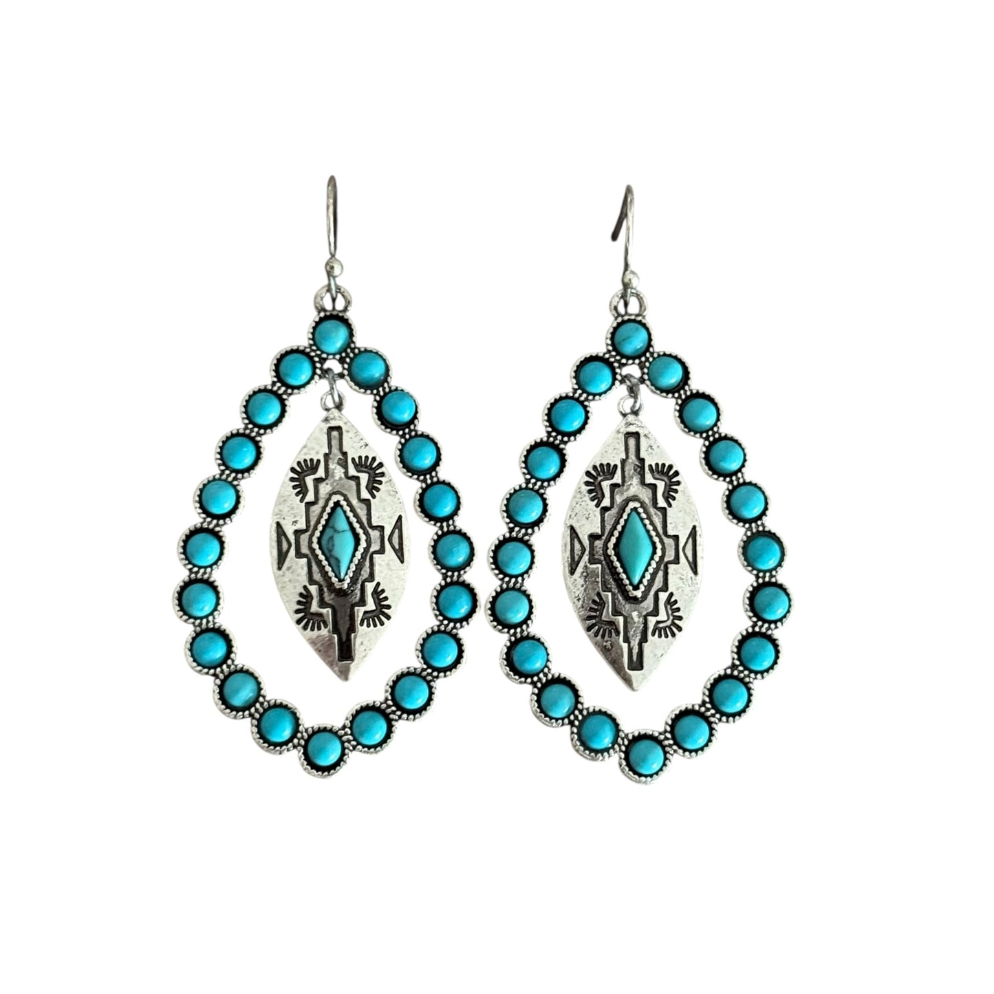 Turquoise Teardrop Aztec Earrings
