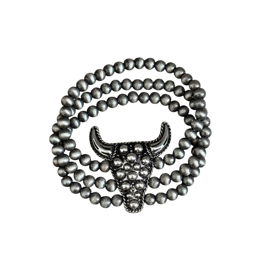 Navajo Pearl Silver Longhorn Stretch Bracelet