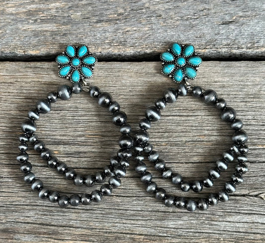 Turquoise Cluster Navajo Pearl Earrings