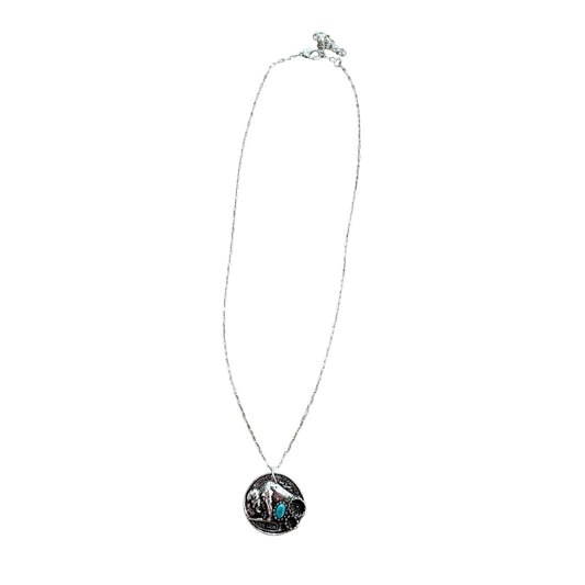 Turquoise Buffalo Flower Coin Necklace