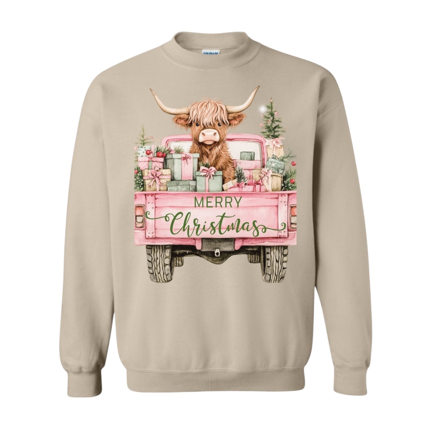 Highland Cow Pink Truck Christmas Crewneck • PRE ORDER •