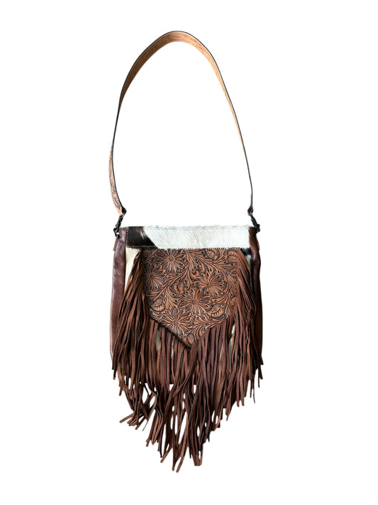 Tooled Cowhide Fringe Purse
