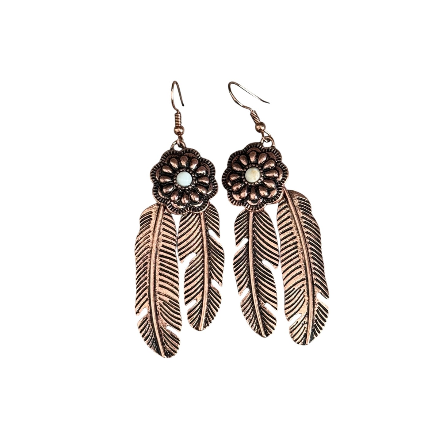 Copper Double Feather Earrings