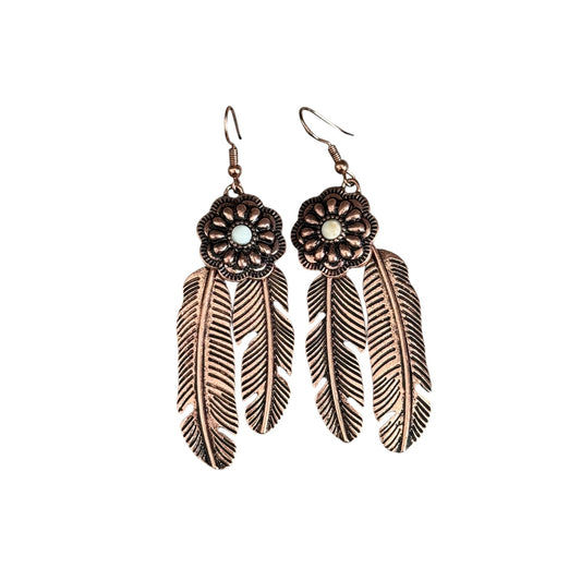Copper Double Feather Earrings