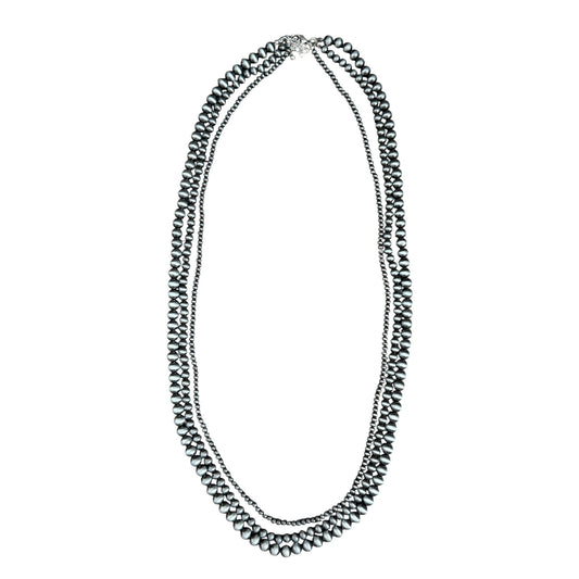 Gunmetal Navajo Pearl Triple Layer Necklace