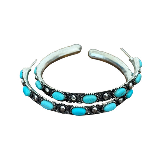 Medium Turquoise/Silver Hoop Earrings