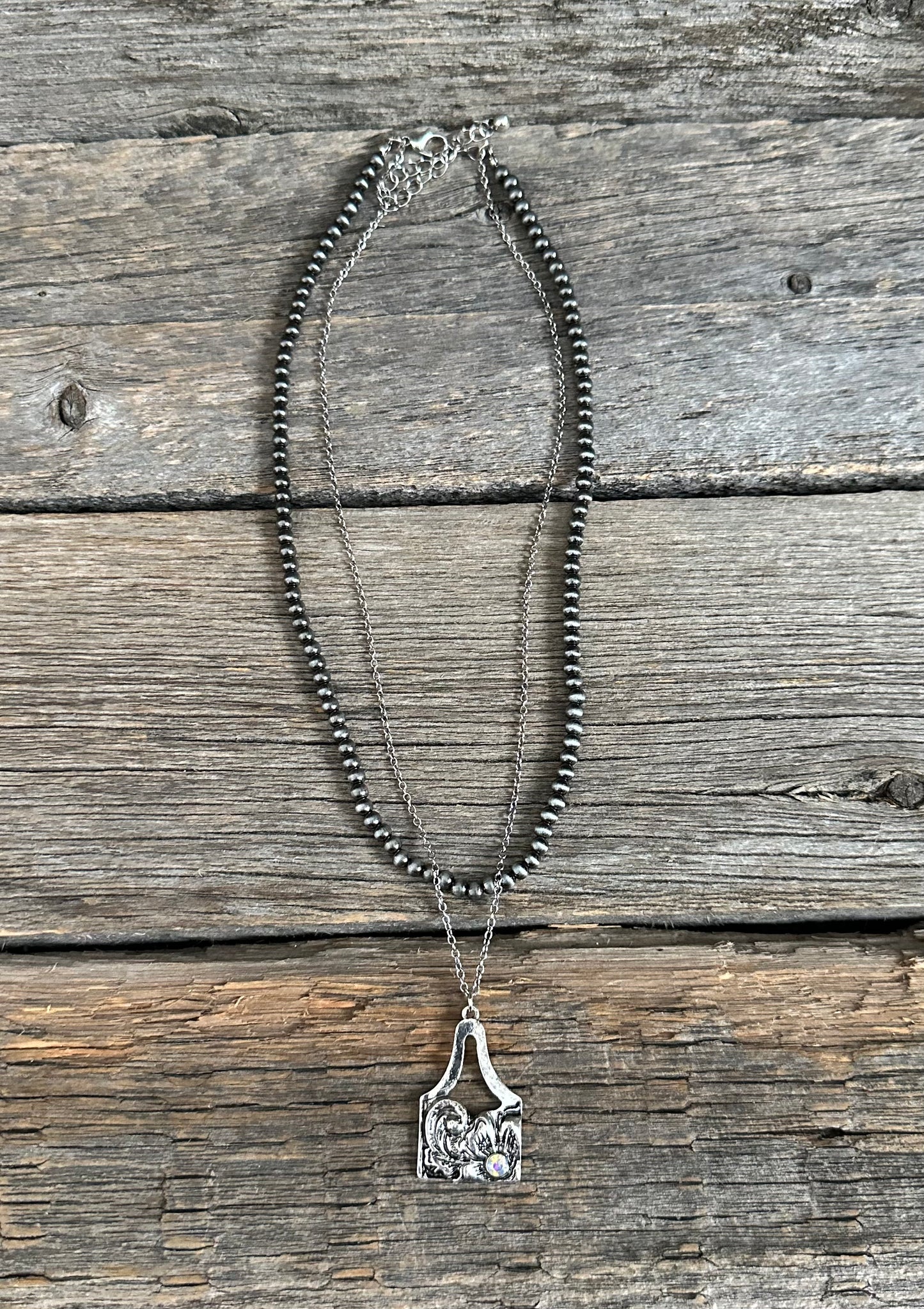 Gunmetal Navajo Pearl Tag Necklace