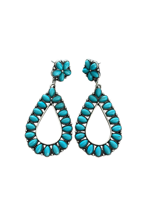 Turquoise Flower Cluster Teardrop Earrings