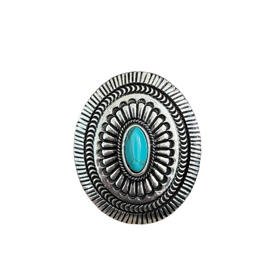 Large Turquoise Stone Concho Cuff Ring