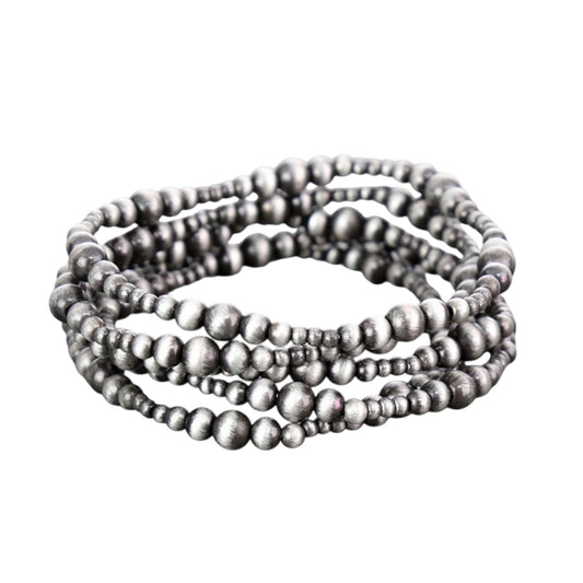 Gunmetal Navajo Pearl Stack Stretch Bracelet