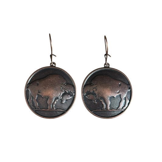 Copper Large Buffalo Coin Earrings