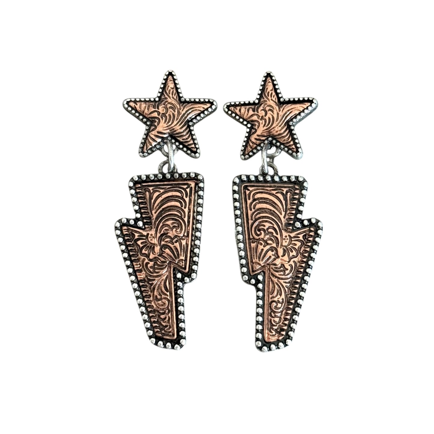 Tooled Copper Star Bolt Earrings
