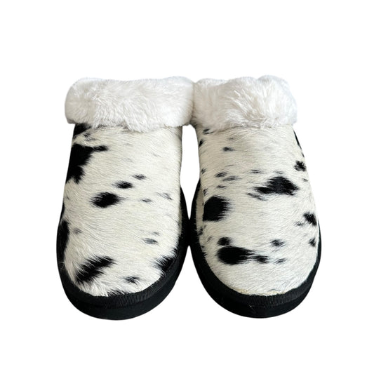 Black & White Cowhide Slippers - Size 11