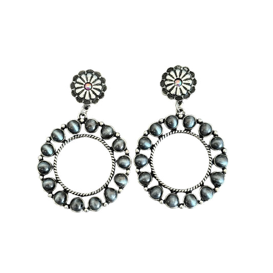 Gunmetal Navajo Pearl Concho Circle Earrings