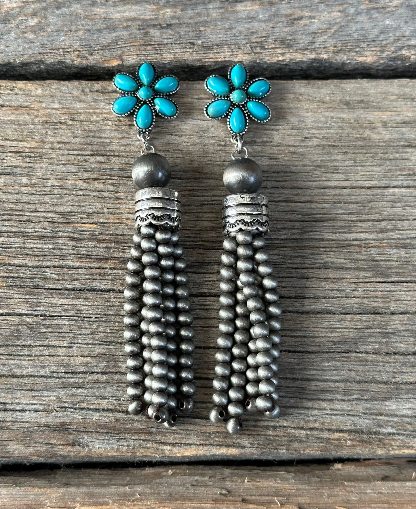 Turquoise Cluster Navajo Pearl Fringe Earrings