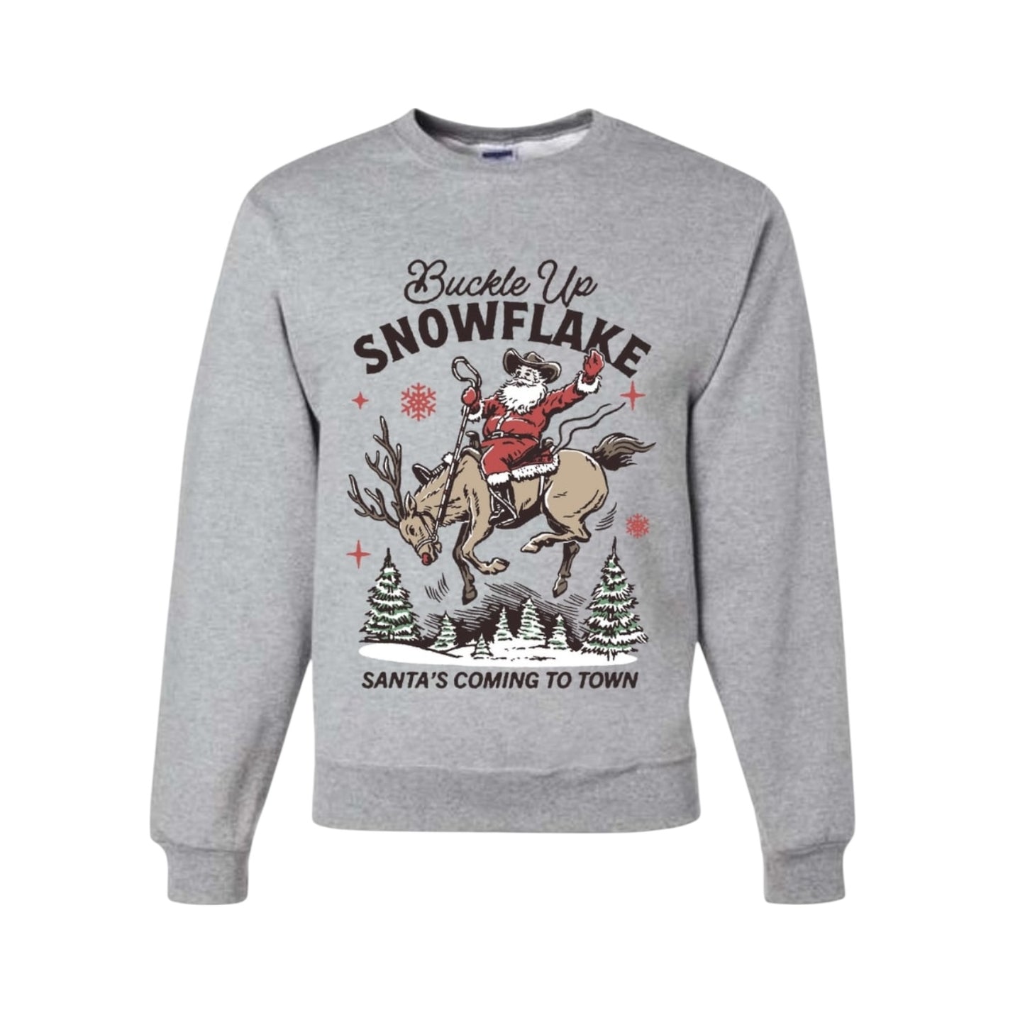 Buckle Up Snowflake Christmas Crewneck • PRE ORDER •