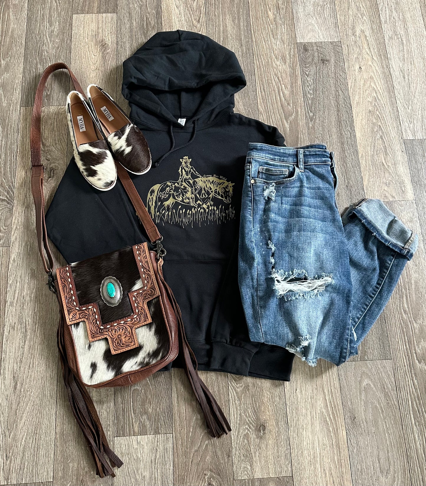 Black & Gold Foil Canadian Cowgirl Hoodie