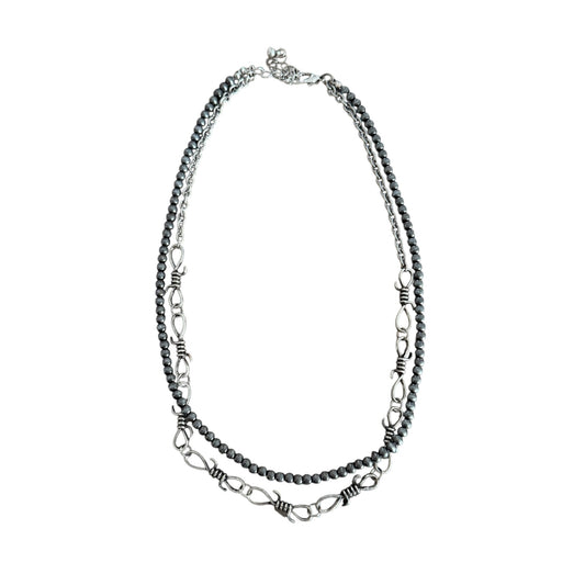 Gunmetal Navajo Pearl Barbwire Necklace