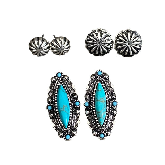 3 Pack Oval Turquoise Earrings