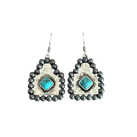 Gunmetal Navajo Pearl Turquoise Tag Earrings