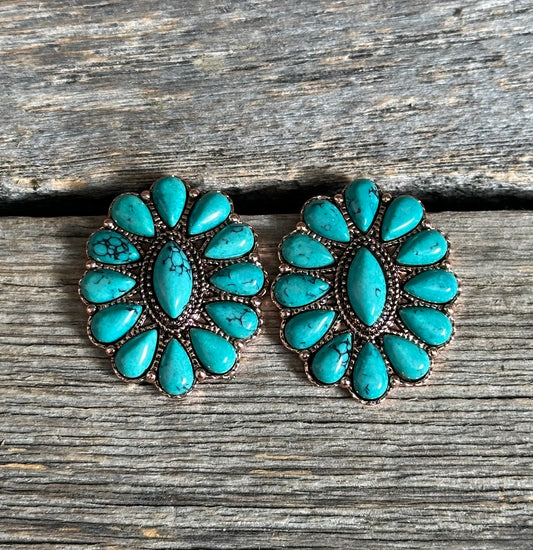 Turquoise Copper Cluster Earrings