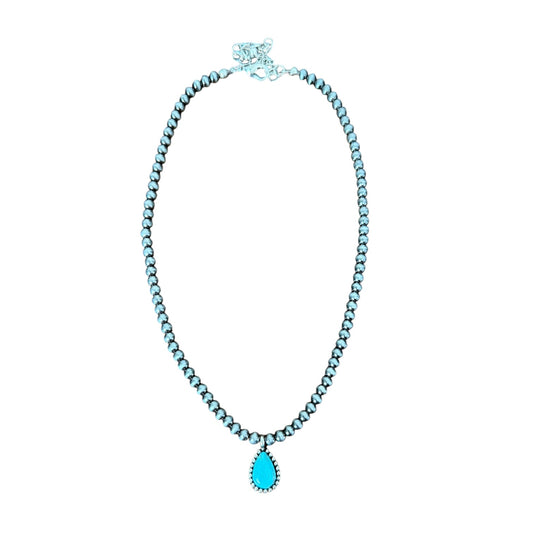 Gunmetal Navajo Pearl Turquoise Teardrop Choker