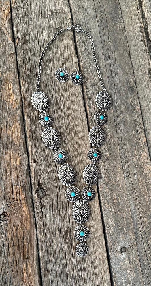 Turquoise Concho Necklace Set