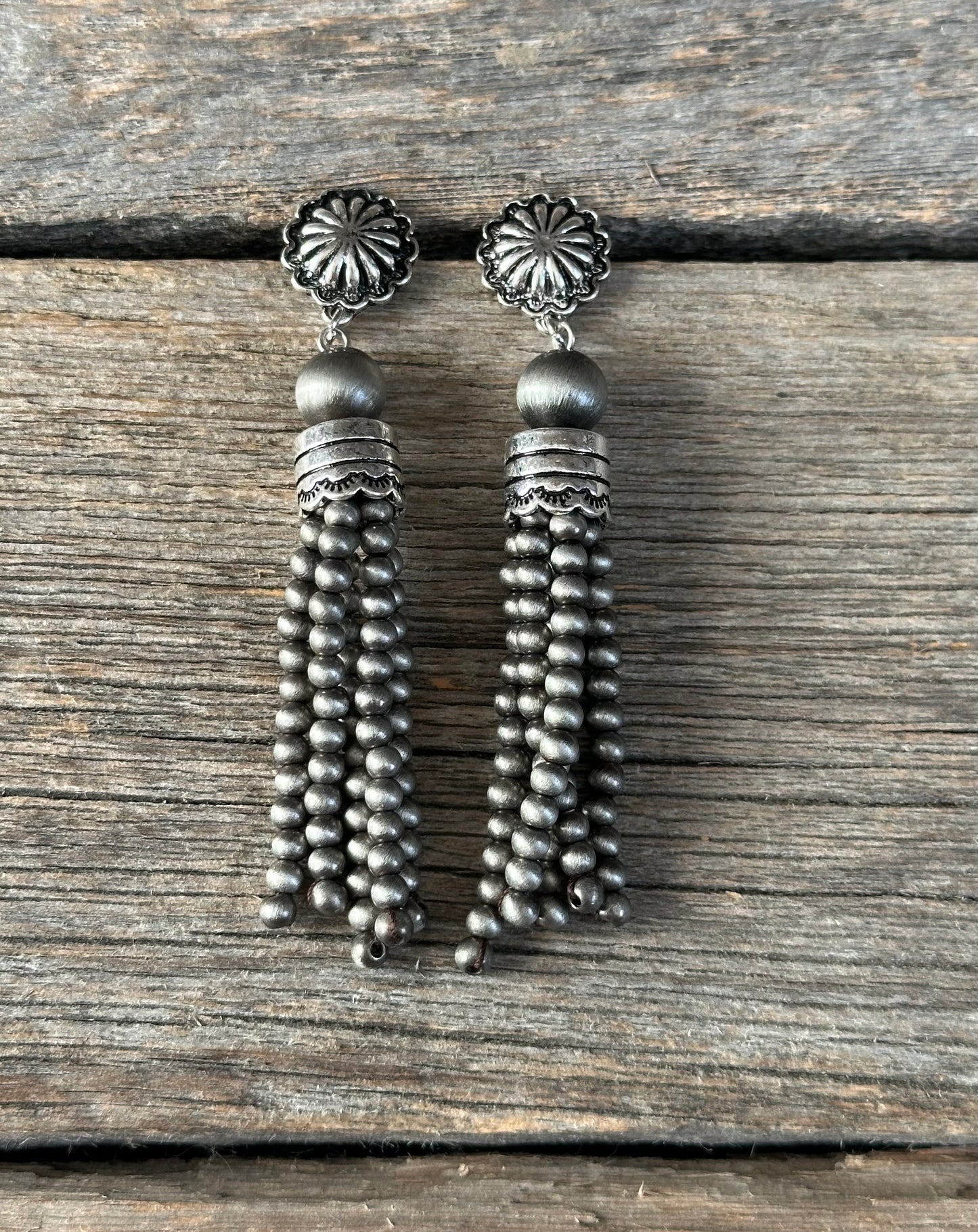 Silver Concho Navajo Pearl Fringe Earrings