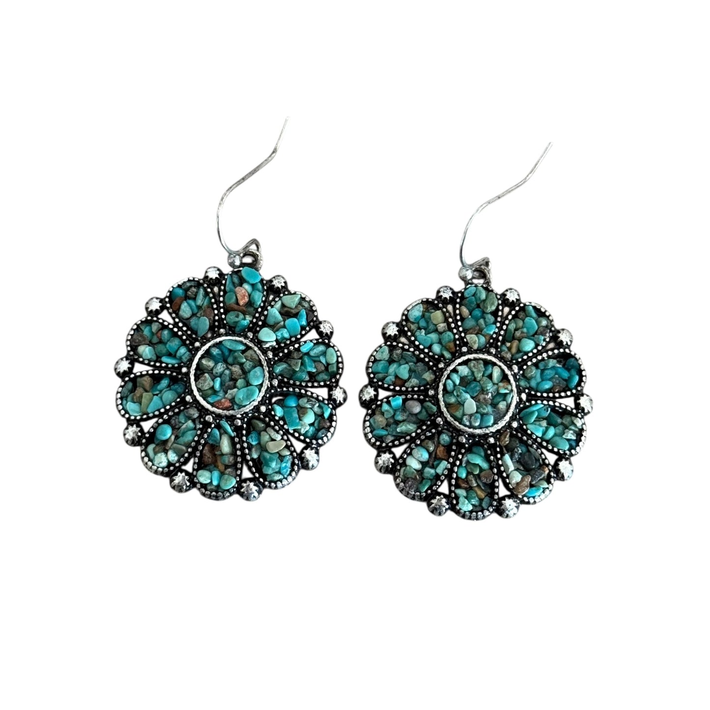 Flower Cluster Turquoise Chip Earrings