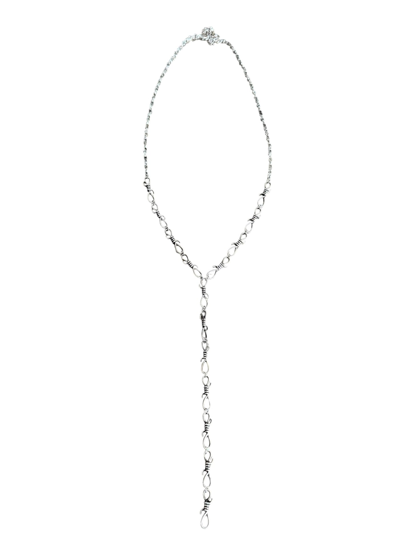 Silver Y Drop Barbwire Necklace
