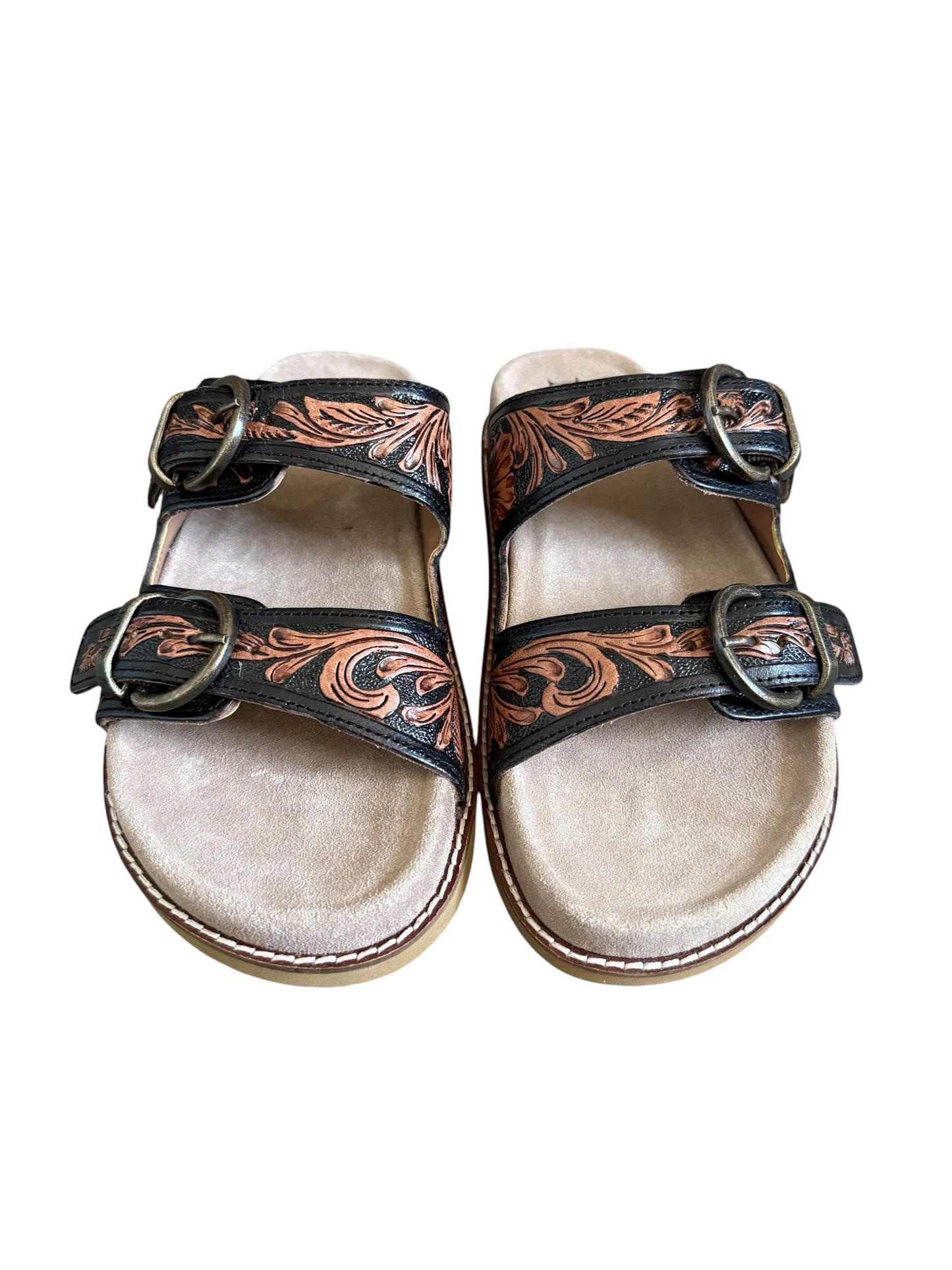 Tooled Black & Brown Floral Sandals