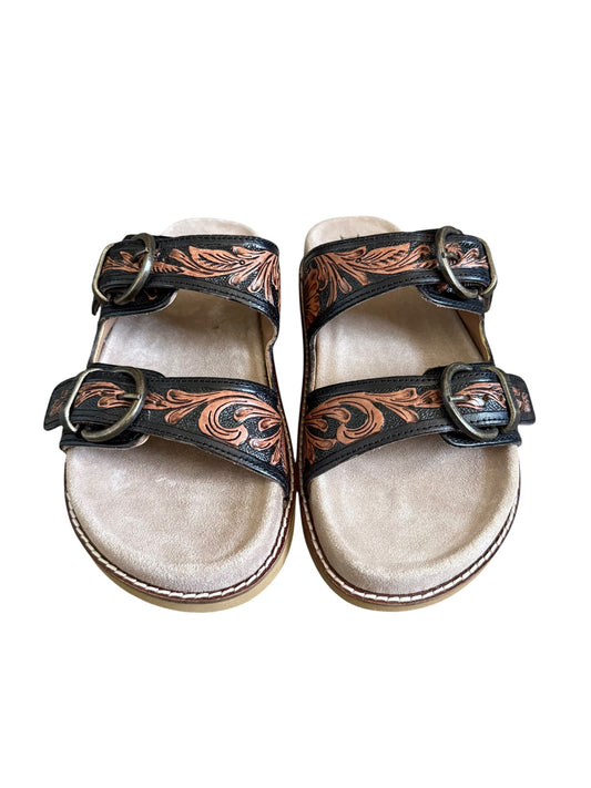 Tooled Black & Brown Floral Sandals