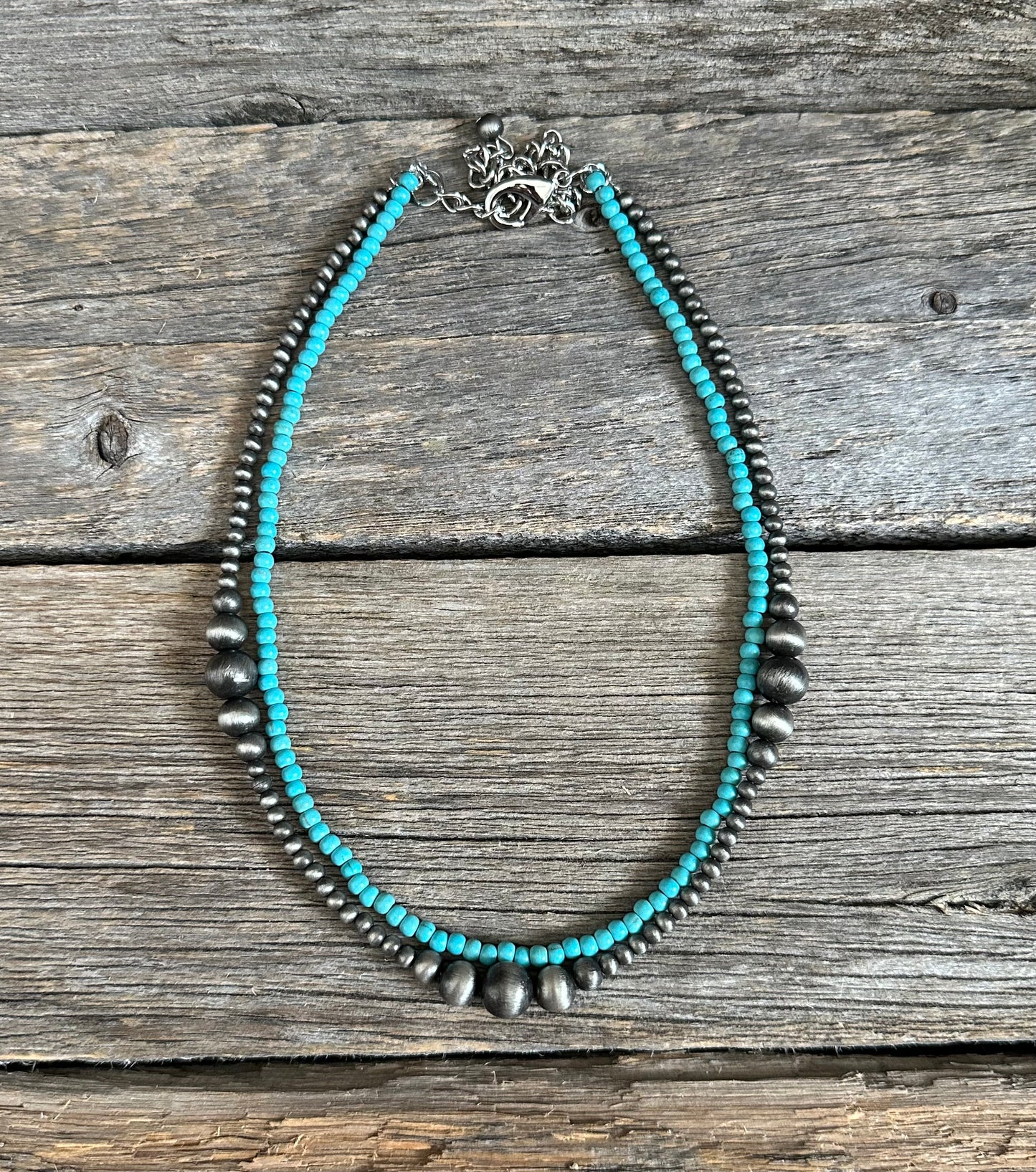Gunmetal Navajo Pearl Turquoise Necklace