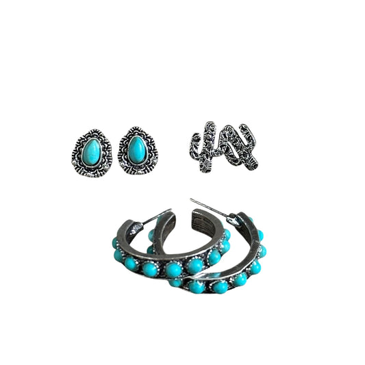 3 Pack Turquoise Hoop Earrings