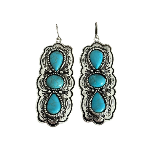Turquoise Triple Stone Silver Earrings
