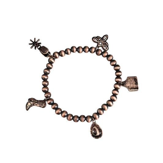 Copper Navajo Pearl Western Charm Stretch Bracelet