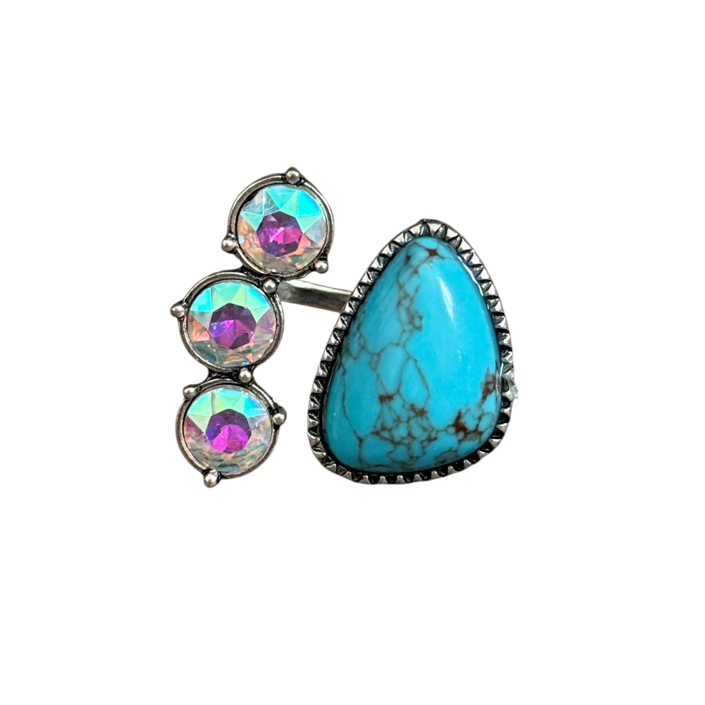 Triple Crystal Turquoise Stone Cuff Ring