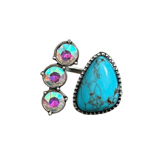 Triple Crystal Turquoise Stone Cuff Ring