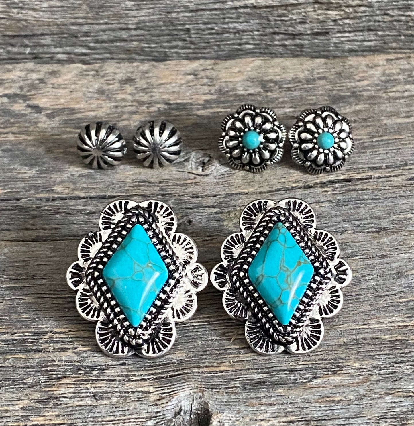 Turquoise Scalloped Diamond 3 Pack Earrings