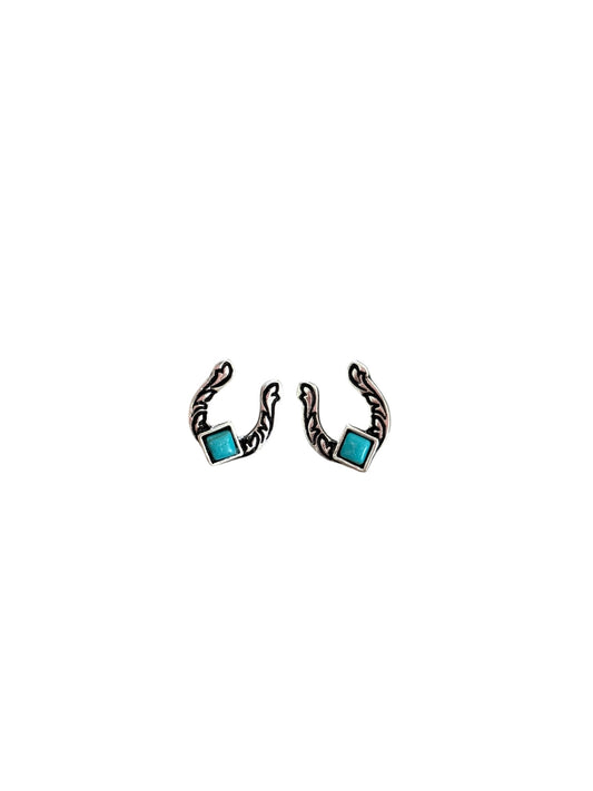 Tooled Turquoise Stone Horseshoe Earrings