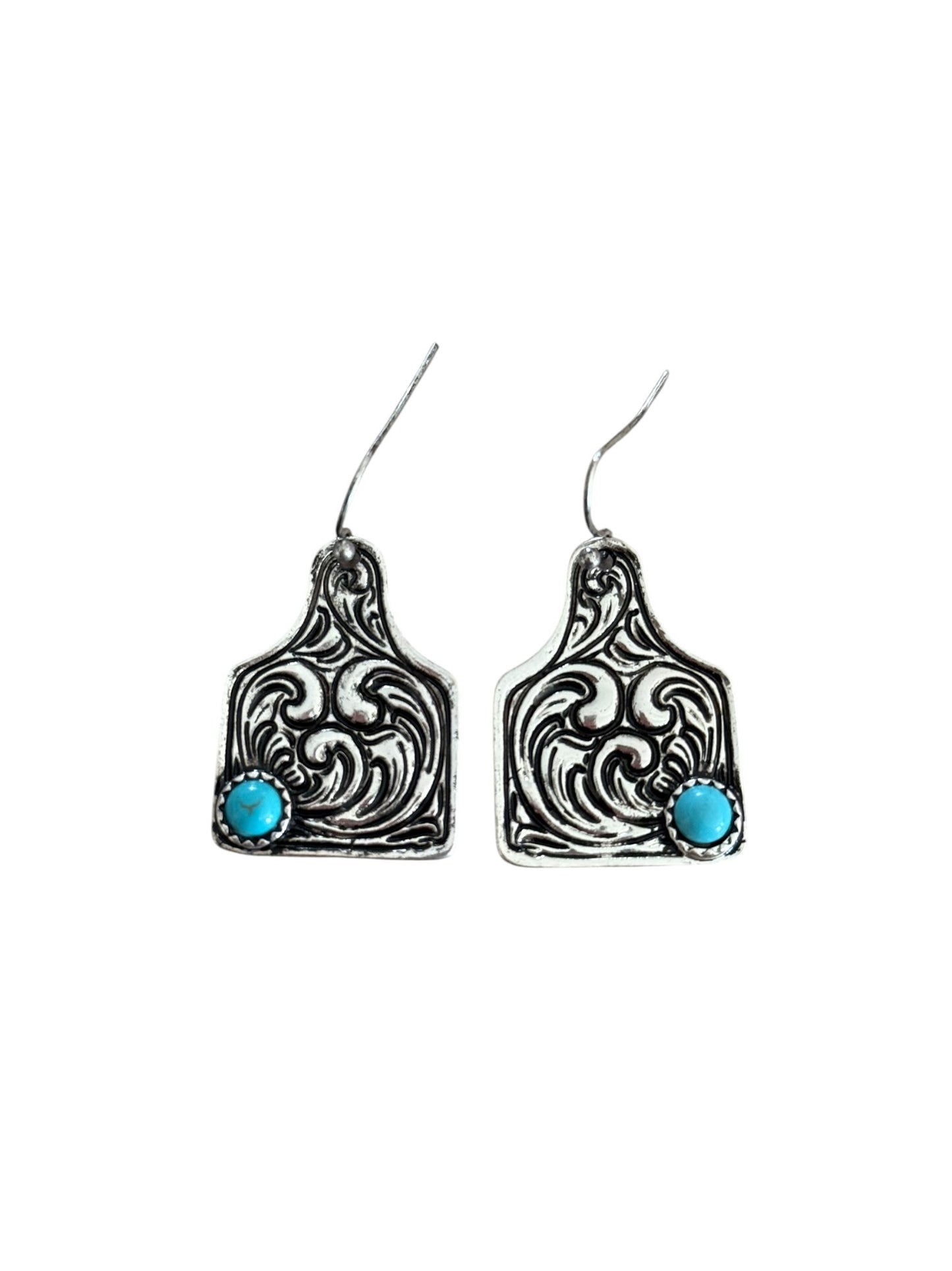 Tooled Turquoise Stone Tag Earrings