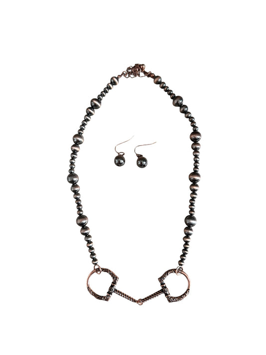 Copper Navajo Pearl Snaffle Bit Necklace Set