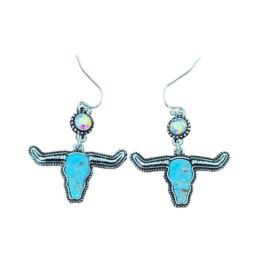 Turquoise Longhorn Crystal Earrings