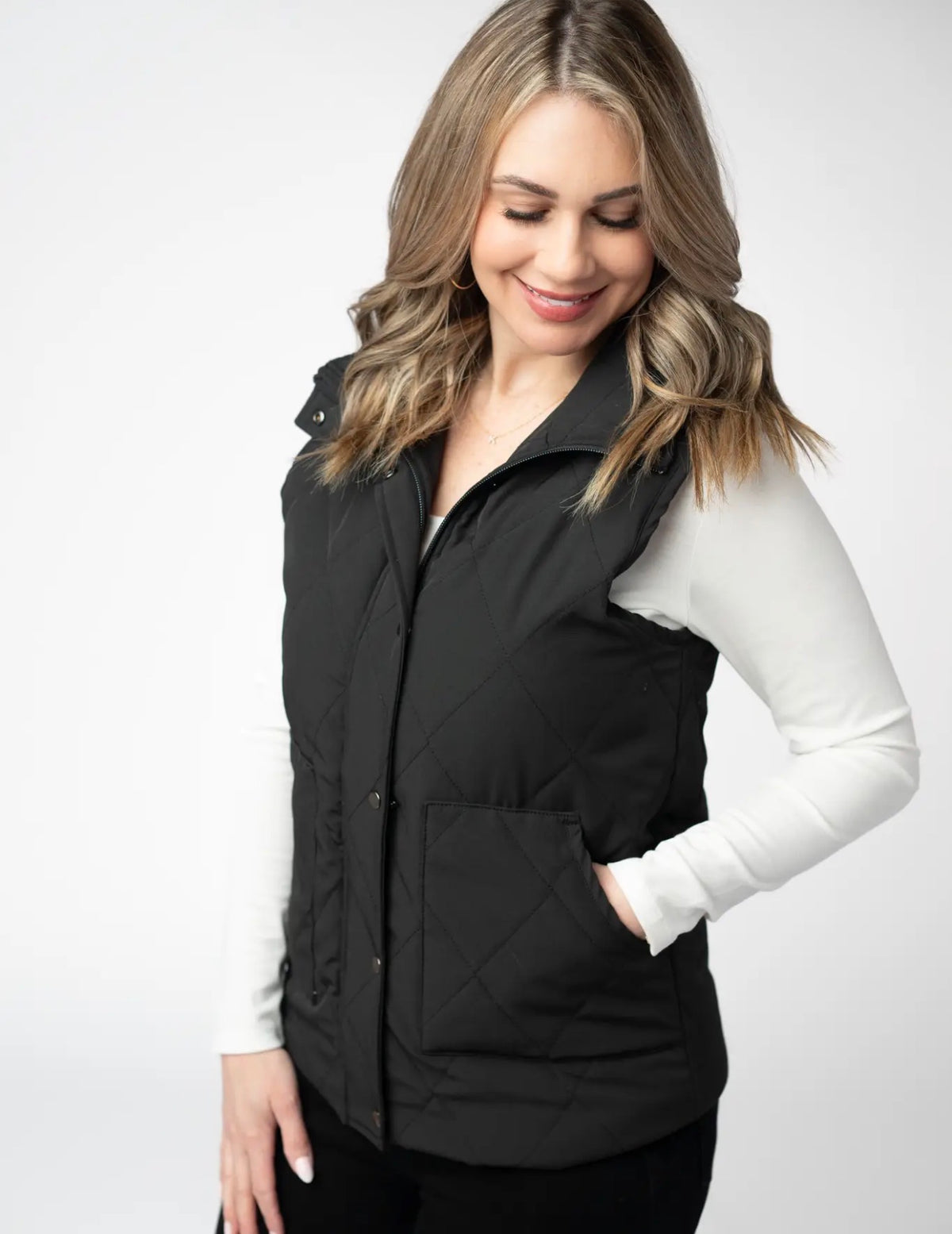 Black Quilted Remy Vest