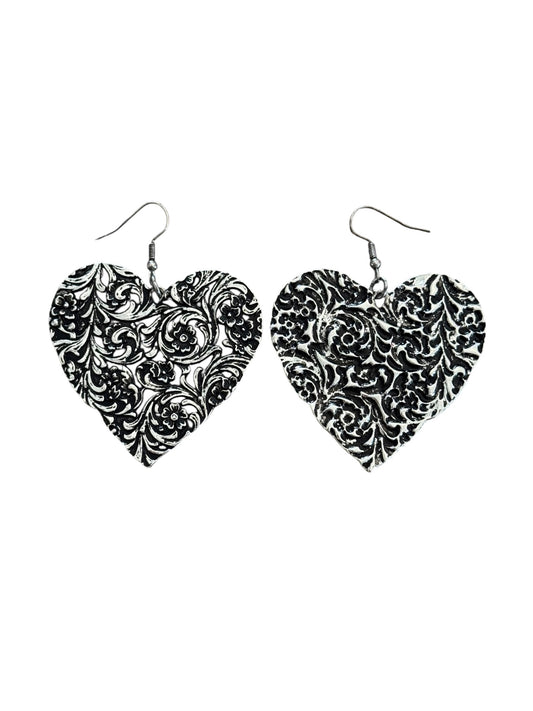 Large Tooled Heart Earrings